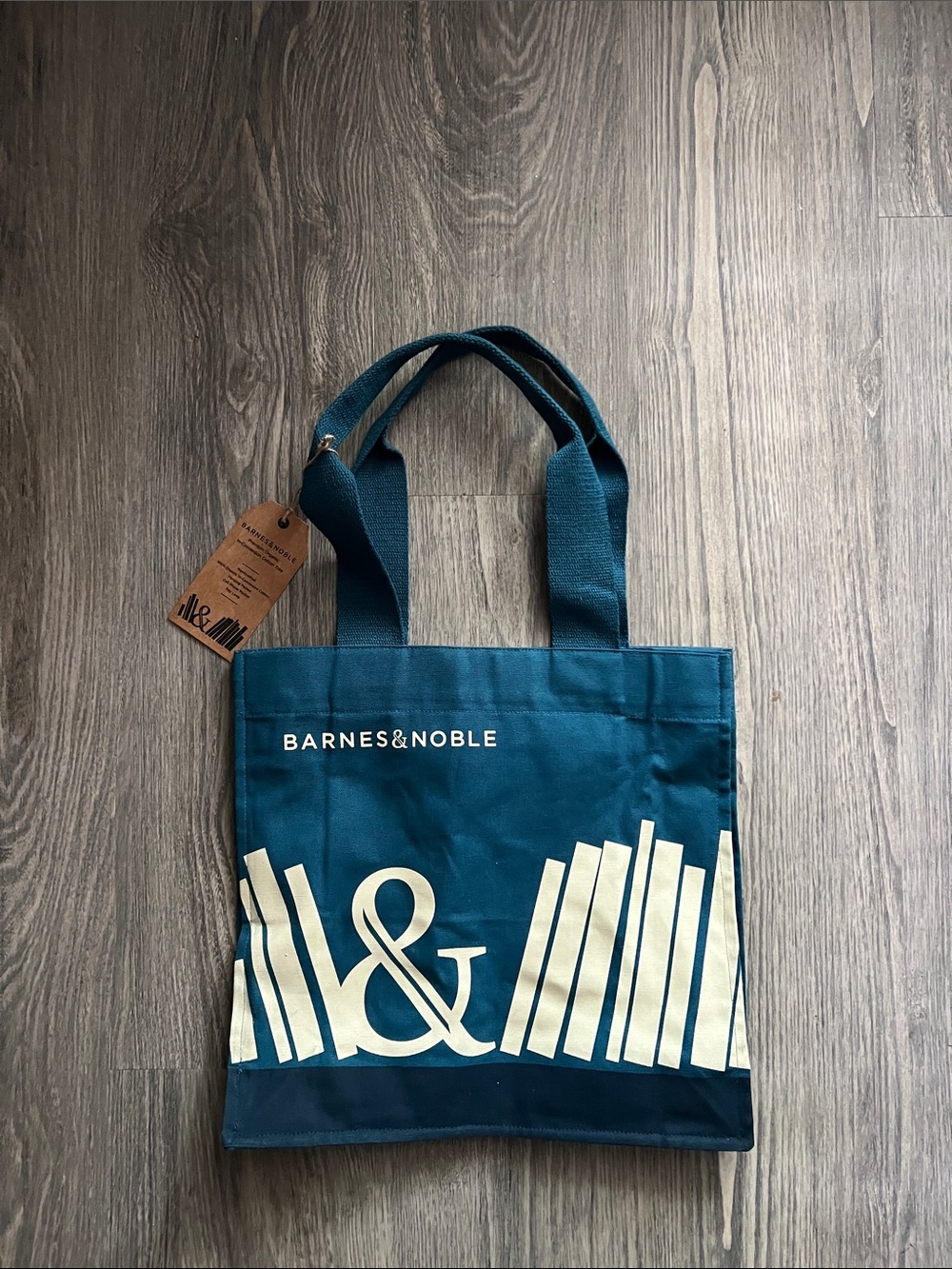 Barnes & Noble Teal Canvas Tote with Cream Book Design